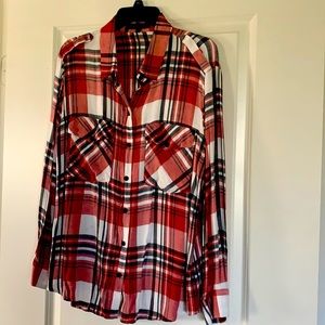 Black, red, and white boyfriend snap shirt